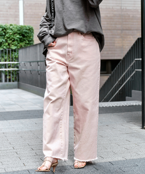 【値下げ】新品　Spick & Span ピンク ワイドパンツ カラーチノパン Higuchi×S チノワイドパンツ（チノパンツ）｜Spick and Span（スピック