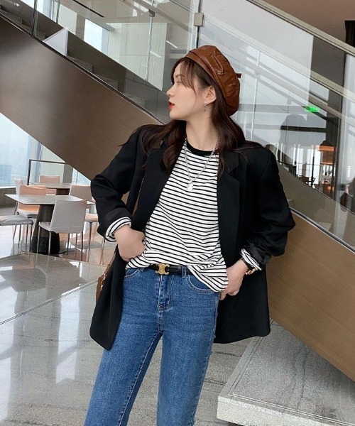 Per sist ence(パーシエンス)の「ボーダーリンガーTシャツ(Tシャツ/カットソー・レディース・ホワイト×レッド/サックスブルー系/ホワイト×ブラック/イエロー×ブラック/イエロー×グレー・FREE)」の10枚目の写真