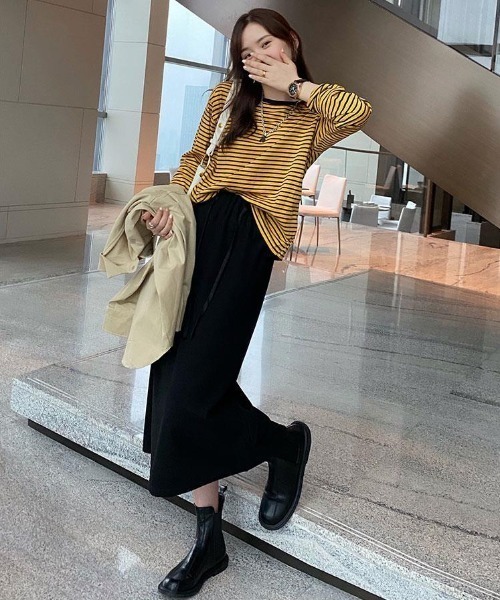 Per sist ence(パーシエンス)の「ボーダーリンガーTシャツ(Tシャツ/カットソー・レディース・ホワイト×レッド/サックスブルー系/ホワイト×ブラック/イエロー×ブラック/イエロー×グレー・FREE)」の18枚目の写真