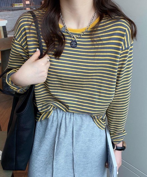 Per sist ence(パーシエンス)の「ボーダーリンガーTシャツ(Tシャツ/カットソー・レディース・ホワイト×レッド/サックスブルー系/ホワイト×ブラック/イエロー×ブラック/イエロー×グレー・FREE)」の21枚目の写真
