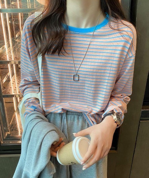 Per sist ence(パーシエンス)の「ボーダーリンガーTシャツ(Tシャツ/カットソー・レディース・ホワイト×レッド/サックスブルー系/ホワイト×ブラック/イエロー×ブラック/イエロー×グレー・FREE)」の15枚目の写真