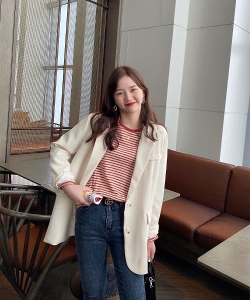 Per sist ence(パーシエンス)の「ボーダーリンガーTシャツ(Tシャツ/カットソー・レディース・ホワイト×レッド/サックスブルー系/ホワイト×ブラック/イエロー×ブラック/イエロー×グレー・FREE)」の8枚目の写真
