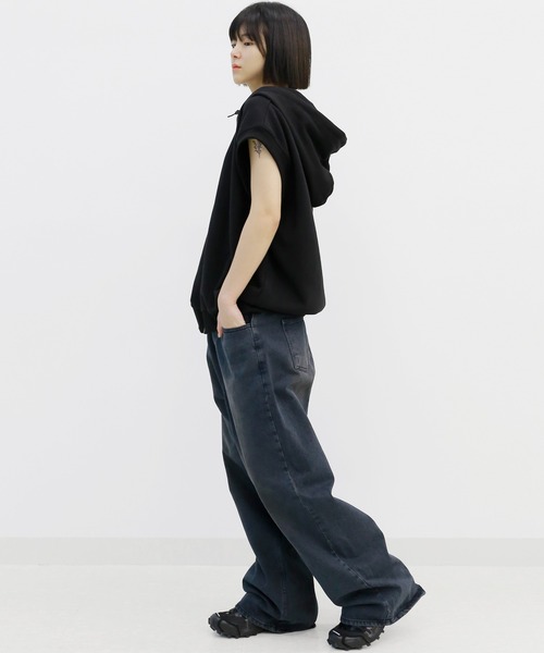 minsobi(ミンソビ)の「ダブルジップパーカーベスト フード付きベスト(ベスト・メンズ・ブラック・FREE)」の13枚目の写真