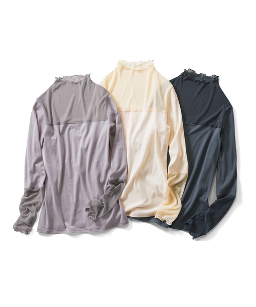 IEDIT（イディット）の「ＩＥＤＩＴ　やわらか素材の身ごろが心地よい部分シアートップス（Tシャツ/カットソー・レディース・スミクロ/グレー/アイボリー・XX-LARGE/X-LARGE/LARGE/MEDIUM/SMALL/XXX-LARGE）」の4枚目の写真