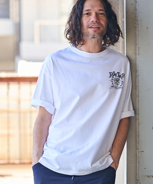 CAMBIO（カンビオ）の「mt8937- ビッグシルエットプリントTシャツ（RISKTAKER）（Tシャツ/カットソー・メンズ・ホワイト/グリーン/ベージュ・S/M/L/XL）」の4枚目の写真