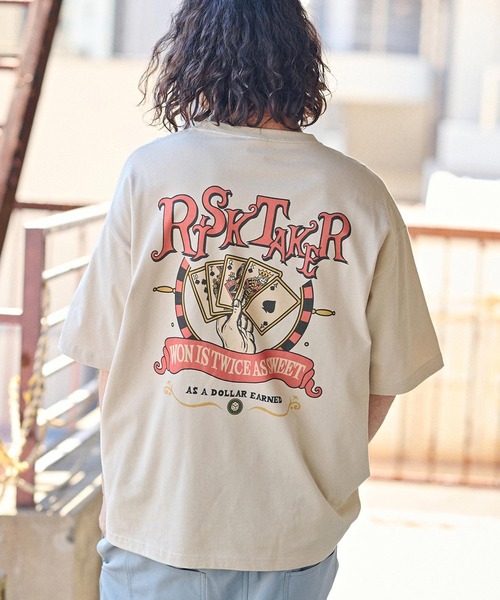 CAMBIO（カンビオ）の「mt8937- ビッグシルエットプリントTシャツ（RISKTAKER）（Tシャツ/カットソー・メンズ・ホワイト/グリーン/ベージュ・S/M/L/XL）」の13枚目の写真