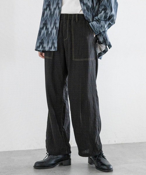 RAGEBLUE（レイジブルー）の「NORMANDY LINEN & RAYON STITCH EASY SLACKS/ノルマンディーリネン&レーヨン/ステッチルーズイージーパンツ（スラックス・メンズ・ブラウン/ネイビー/ブラック/カーキ・MEDIUM/LARGE）」の6枚目の写真