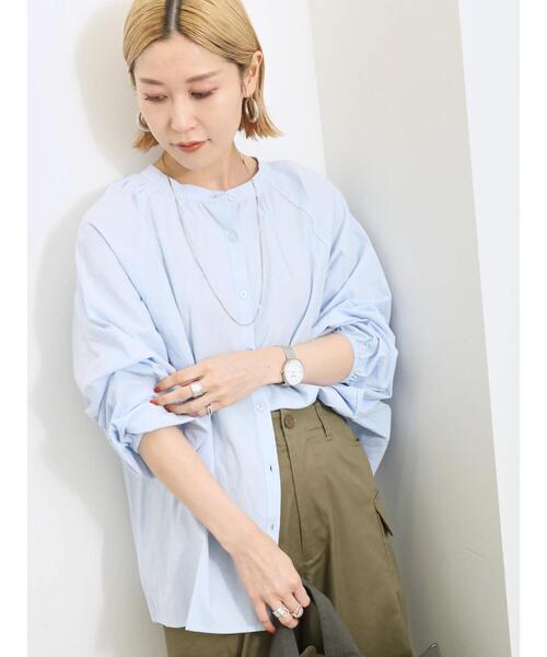 Samansa Mos2 blue（サマンサモスモスブルー）の「ラグランギャザーブラウス（シャツ/ブラウス・レディース・ブルー/オフホワイト/グレー・F）」の16枚目の写真