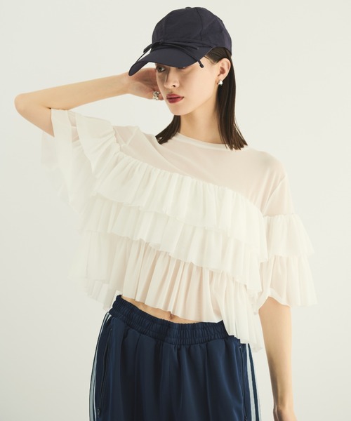 MERLOT（メルロー）の「ティアードシアープルオーバー（シャツ/ブラウス・レディース・ホワイト/ブラック・FREE）」の4枚目の写真