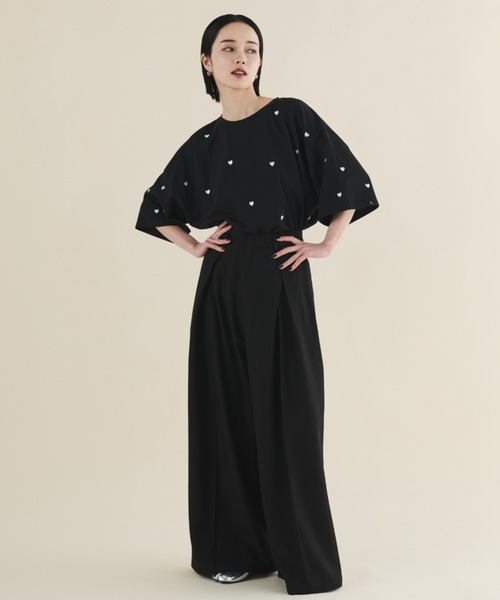 MERLOT（メルロー）の「ミニハート刺繍オーバーサイズTシャツ（Tシャツ/カットソー・レディース・ライトブルー/ブラック/ホワイト・FREE）」の14枚目の写真