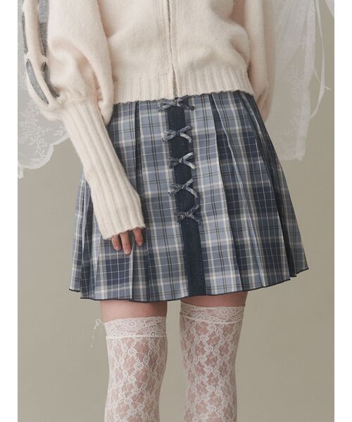 【セール】プリーツチェックリボンミニスカート（スカート）｜merry jenny（メリージェニー）