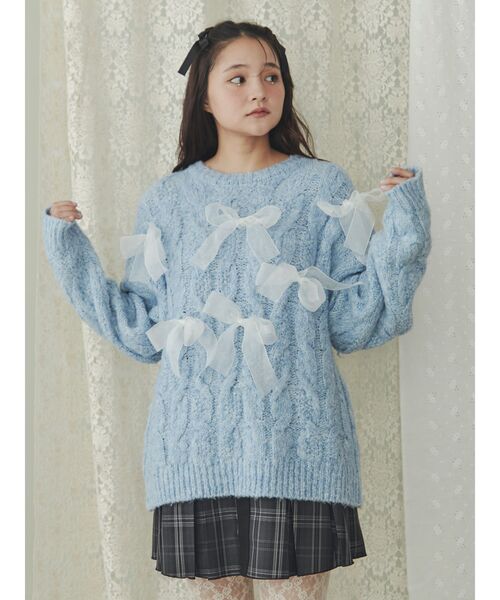 merry jenny（メリージェニー）の「プリーツチェックリボンミニスカート（スカート・レディース・ブラック/ブルー・FREE）」の22枚目の写真