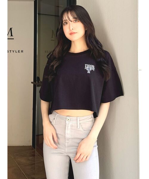 GYDA(ジェイダ)の「VIGOR IS PLAYショートLOOSE Tシャツ(Tシャツ/カットソー・レディース・グリーン/オフホワイト/ブラック・FREE)」の5枚目の写真