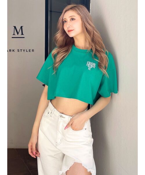 GYDA(ジェイダ)の「VIGOR IS PLAYショートLOOSE Tシャツ(Tシャツ/カットソー・レディース・グリーン/オフホワイト/ブラック・FREE)」の9枚目の写真