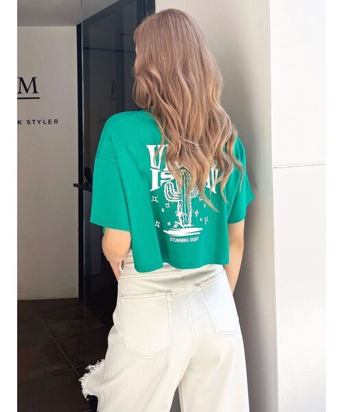 GYDA(ジェイダ)の「VIGOR IS PLAYショートLOOSE Tシャツ(Tシャツ/カットソー・レディース・グリーン/オフホワイト/ブラック・FREE)」の10枚目の写真