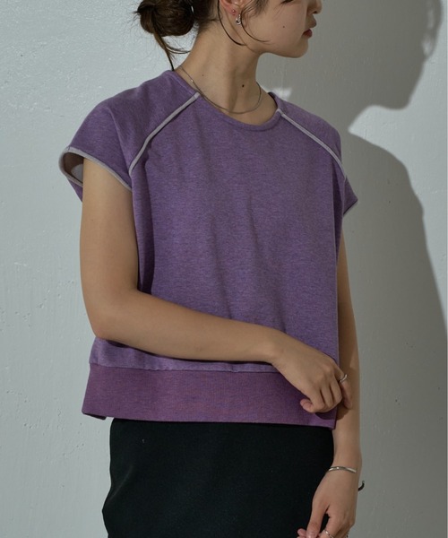 COLONY 2139(コロニートゥーワンスリーナイン)の「杢ミニ裏毛ノースリプルオーバー(Tシャツ/カットソー・レディース・ライトグレー/パープル/ブラック・FREE)」の1枚目の写真