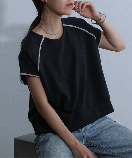 COLONY 2139(コロニートゥーワンスリーナイン)の「杢ミニ裏毛ノースリプルオーバー(Tシャツ/カットソー・レディース・ライトグレー/パープル/ブラック・FREE)」の2枚目の写真