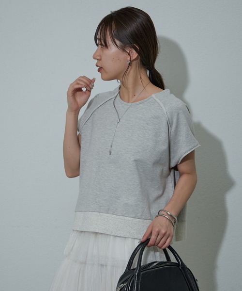 COLONY 2139(コロニートゥーワンスリーナイン)の「杢ミニ裏毛ノースリプルオーバー(Tシャツ/カットソー・レディース・ライトグレー/パープル/ブラック・FREE)」の19枚目の写真