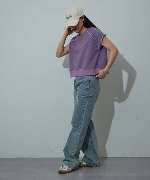COLONY 2139(コロニートゥーワンスリーナイン)の「杢ミニ裏毛ノースリプルオーバー(Tシャツ/カットソー・レディース・ライトグレー/パープル/ブラック・FREE)」の6枚目の写真