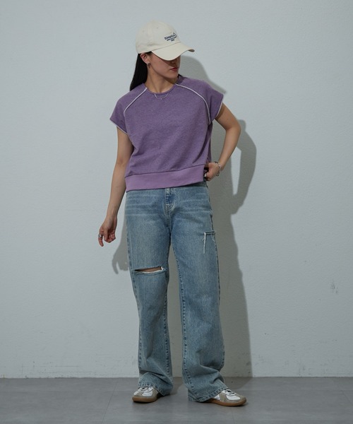 COLONY 2139(コロニートゥーワンスリーナイン)の「杢ミニ裏毛ノースリプルオーバー(Tシャツ/カットソー・レディース・ライトグレー/パープル/ブラック・FREE)」の5枚目の写真