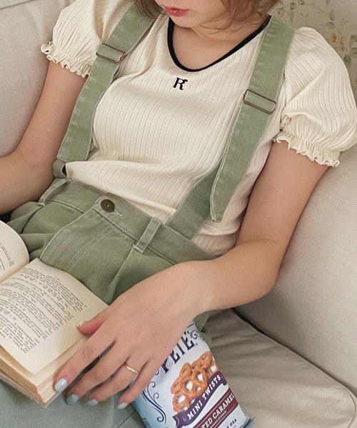 RUBY AND YOU（ルビーアンドユー）の「パフスリーブリブTシャツ（Tシャツ/カットソー・レディース・ピンク系/アイボリー・FREE）」の2枚目の写真