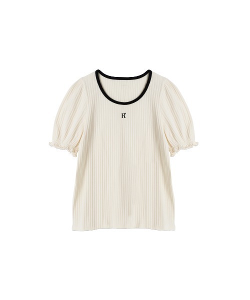 RUBY AND YOU（ルビーアンドユー）の「パフスリーブリブTシャツ（Tシャツ/カットソー・レディース・ピンク系/アイボリー・FREE）」の8枚目の写真