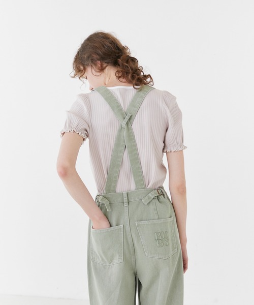 RUBY AND YOU（ルビーアンドユー）の「パフスリーブリブTシャツ（Tシャツ/カットソー・レディース・ピンク系/アイボリー・FREE）」の6枚目の写真