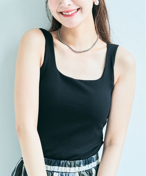 kirakiraShop(キラキラショップ)の「カップ付き スクエア ネック リブ タンクトップ(タンクトップ・レディース・ホワイト/ブラック/グリーン系その他・S/M/L/XL)」の2枚目の写真