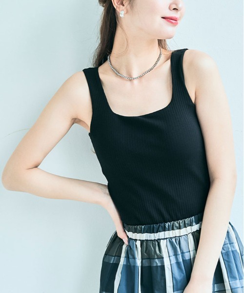 セール】カップ付き スクエア ネック リブ タンクトップ（タンク