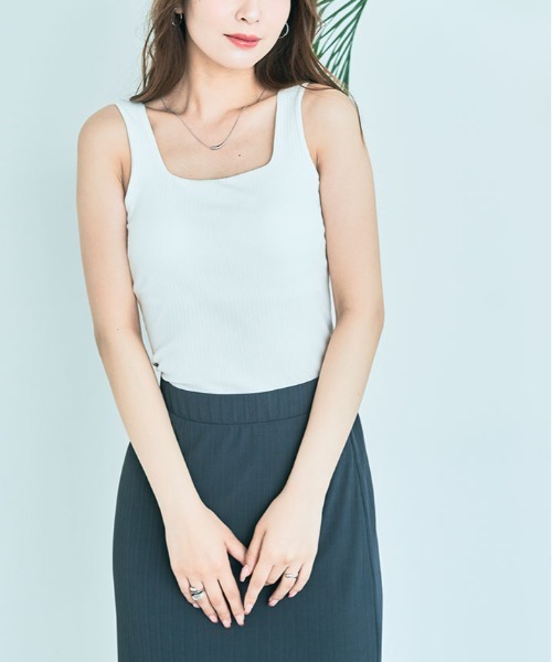 kirakiraShop(キラキラショップ)の「カップ付き スクエア ネック リブ タンクトップ(タンクトップ・レディース・ホワイト/ブラック/グリーン系その他・S/M/L/XL)」の8枚目の写真