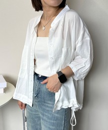 裾ドロストノーカラーシャツ