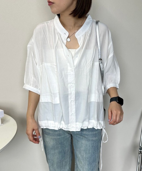 CRB（シーアールビー）の「裾ドロストノーカラーシャツ（シャツ/ブラウス・レディース・ブラック/グリーン/オフホワイト・F）」の19枚目の写真