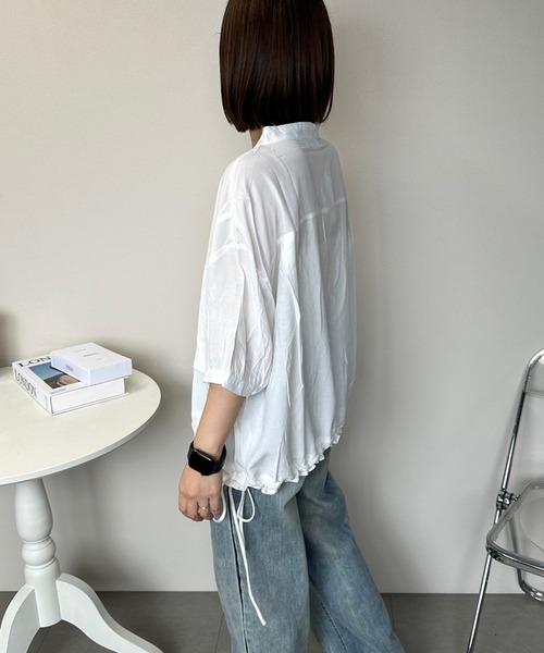 CRB（シーアールビー）の「裾ドロストノーカラーシャツ（シャツ/ブラウス・レディース・ブラック/グリーン/オフホワイト・F）」の18枚目の写真