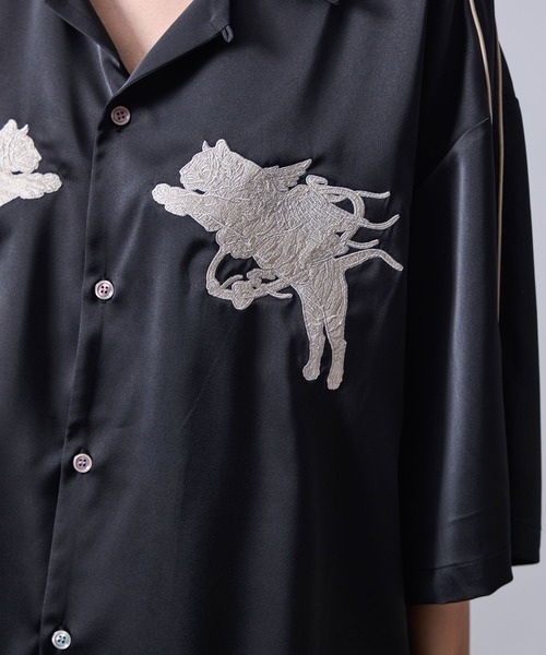 JUNRED(ジュンレッド)の「ヴィンテージライクフロント刺繍スカシャツ(シャツ/ブラウス・メンズ・ベージュ系その他/ブラック・L/M/S)」の7枚目の写真