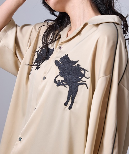 JUNRED(ジュンレッド)の「ヴィンテージライクフロント刺繍スカシャツ(シャツ/ブラウス・メンズ・ベージュ系その他/ブラック・L/M/S)」の10枚目の写真