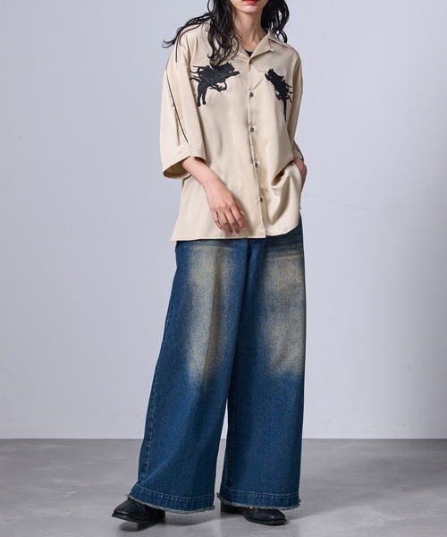 JUNRED(ジュンレッド)の「ヴィンテージライクフロント刺繍スカシャツ(シャツ/ブラウス・メンズ・ベージュ系その他/ブラック・L/M/S)」の17枚目の写真