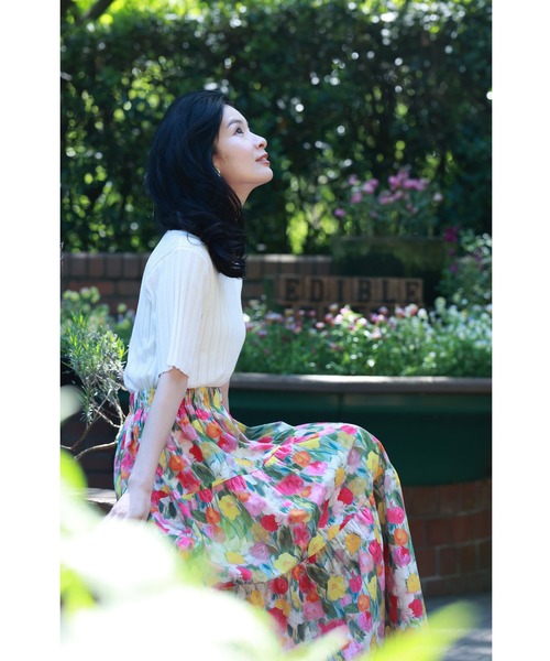 cawaii◆French Pave◆花レーススカート お花畑の風景広がるガーデンミディアムスカート（スカート