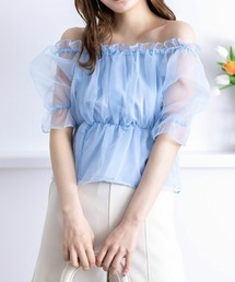 clear | オーガンジー半袖ギャザーショート丈ブラウス[大人 フェミニン]≪再入荷≫(シャツ/ブラウス)