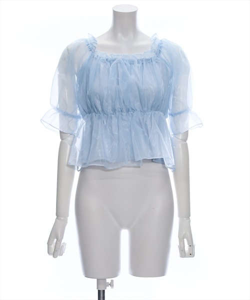 clear（クリア）の「オーガンジー半袖ギャザーショート丈ブラウス[大人 フェミニン]≪再入荷≫（シャツ/ブラウス・レディース・ブラック/グレー/ベージュ/サックスブルー・F）」の12枚目の写真