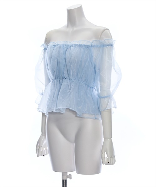 clear（クリア）の「オーガンジー半袖ギャザーショート丈ブラウス[大人 フェミニン]≪再入荷≫（シャツ/ブラウス・レディース・ブラック/グレー/ベージュ/サックスブルー・F）」の11枚目の写真