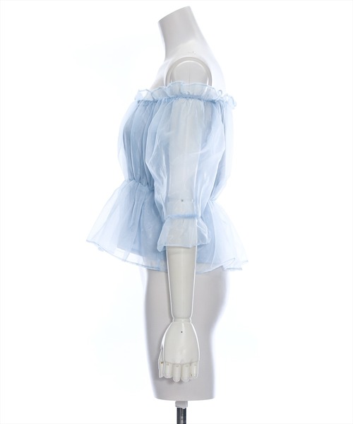 clear（クリア）の「オーガンジー半袖ギャザーショート丈ブラウス[大人 フェミニン]≪再入荷≫（シャツ/ブラウス・レディース・ブラック/グレー/ベージュ/サックスブルー・F）」の10枚目の写真