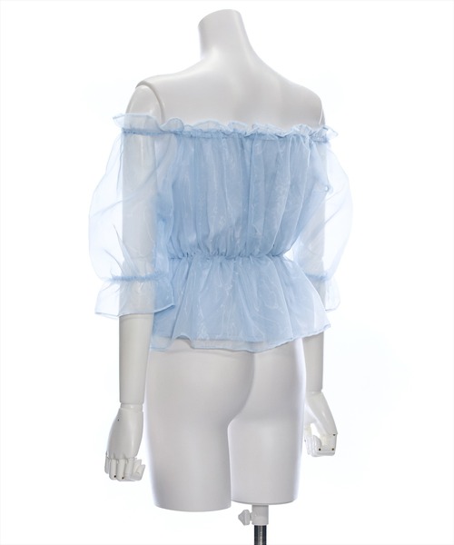 clear（クリア）の「オーガンジー半袖ギャザーショート丈ブラウス[大人 フェミニン]≪再入荷≫（シャツ/ブラウス・レディース・ブラック/グレー/ベージュ/サックスブルー・F）」の9枚目の写真