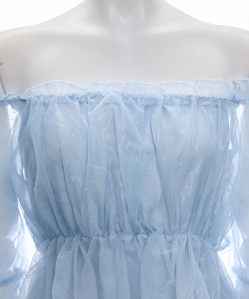 clear（クリア）の「オーガンジー半袖ギャザーショート丈ブラウス[大人 フェミニン]≪再入荷≫（シャツ/ブラウス・レディース・ブラック/グレー/ベージュ/サックスブルー・F）」の6枚目の写真