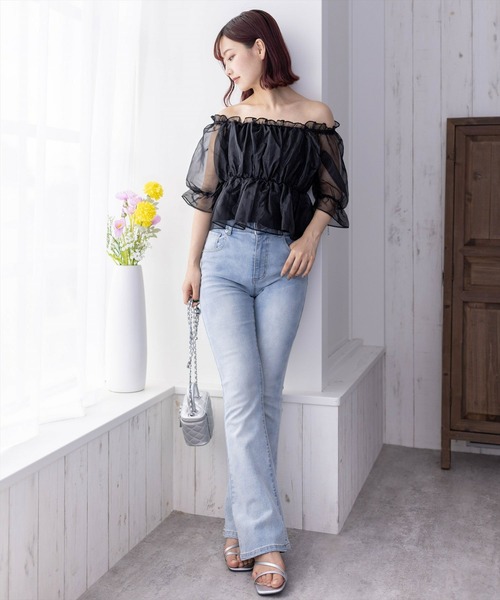 clear（クリア）の「オーガンジー半袖ギャザーショート丈ブラウス[大人 フェミニン]≪再入荷≫（シャツ/ブラウス・レディース・ブラック/グレー/ベージュ/サックスブルー・F）」の18枚目の写真