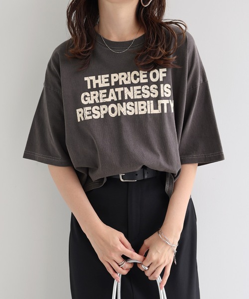andme(アンドミー)の「ピグメント加工ロゴプリントショート丈Tシャツ(Tシャツ/カットソー・レディース・チャコールグレー/オフホワイト/ネイビー/グリーン・M)」の2枚目の写真