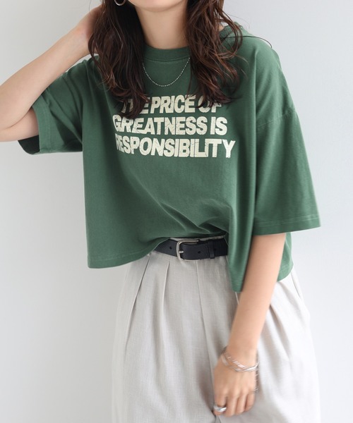 andme(アンドミー)の「ピグメント加工ロゴプリントショート丈Tシャツ(Tシャツ/カットソー・レディース・チャコールグレー/オフホワイト/ネイビー/グリーン・M)」の3枚目の写真