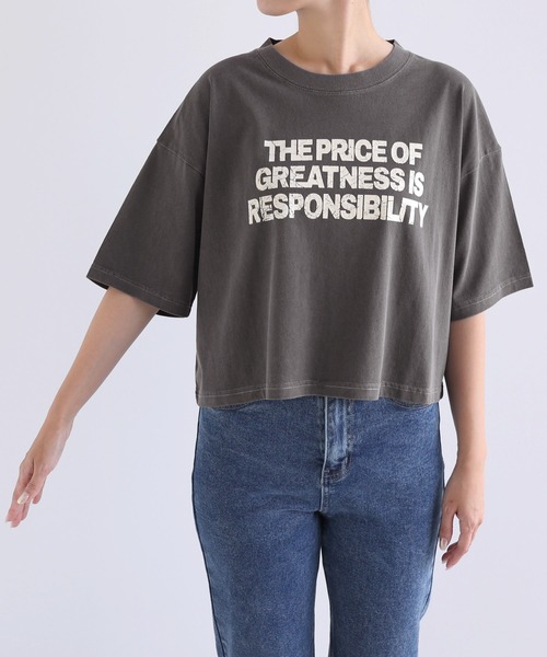 andme(アンドミー)の「ピグメント加工ロゴプリントショート丈Tシャツ(Tシャツ/カットソー・レディース・チャコールグレー/オフホワイト/ネイビー/グリーン・M)」の20枚目の写真