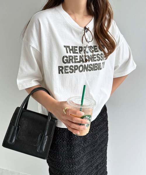 andme(アンドミー)の「ピグメント加工ロゴプリントショート丈Tシャツ(Tシャツ/カットソー・レディース・チャコールグレー/オフホワイト/ネイビー/グリーン・M)」の9枚目の写真