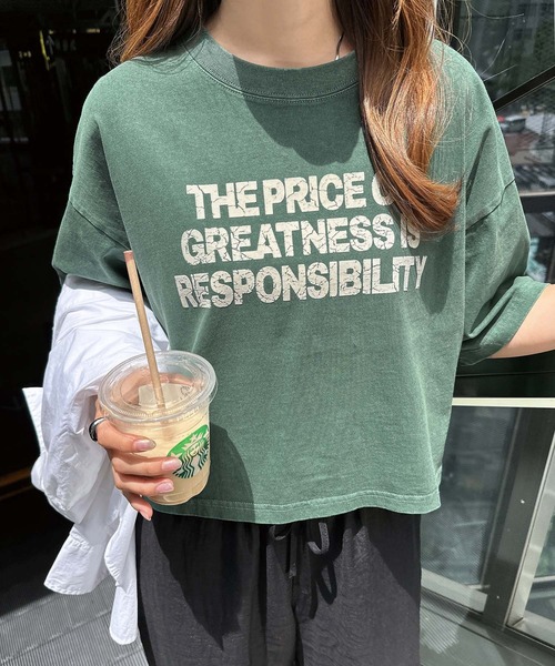 andme(アンドミー)の「ピグメント加工ロゴプリントショート丈Tシャツ(Tシャツ/カットソー・レディース・チャコールグレー/オフホワイト/ネイビー/グリーン・M)」の15枚目の写真
