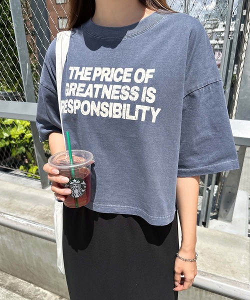 andme(アンドミー)の「ピグメント加工ロゴプリントショート丈Tシャツ(Tシャツ/カットソー・レディース・チャコールグレー/オフホワイト/ネイビー/グリーン・M)」の19枚目の写真